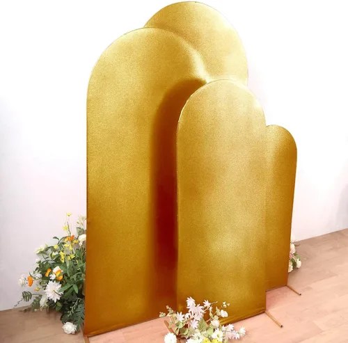 Vista 5 de Efavormart - Juego de 4 fundas de telón de fondo color dorado metálico Chiara – Fundas de arco redondo brillante radiante para bodas reales y fondos
