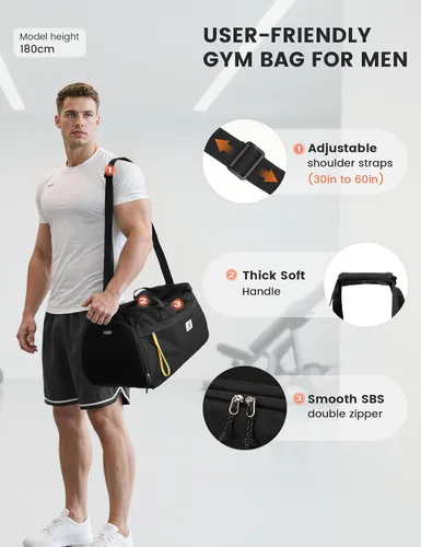 Vista 5 de SKYSPER Bolsa de gimnasio para hombres y mujeres con compartimento para zapatos, bolsa de lona de gimnasio de mano para viajes y deportes, bolsa