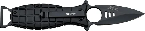 Vista 3 de MTECH USA Cuchillo plegable - Hoja de acero inoxidable negro, mango estilo granada de aluminio negro con abrebotellas y clip de bolsillo, EDC