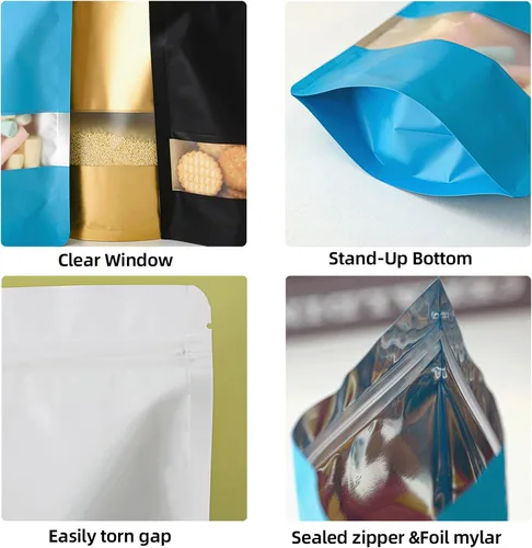Vista 3 de 100 bolsas a prueba de olores de 4 pulgadas, bolsas resellables con ventana transparente, bolsa de papel de aluminio, bolsas sellables para embalaje