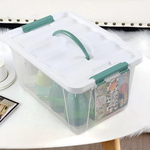 Vista 5 de Paquete de 6 cajas de almacenamiento de 14 cuartos de galón, contenedor de plástico transparente con asa Se utiliza para cocina, dormitorio