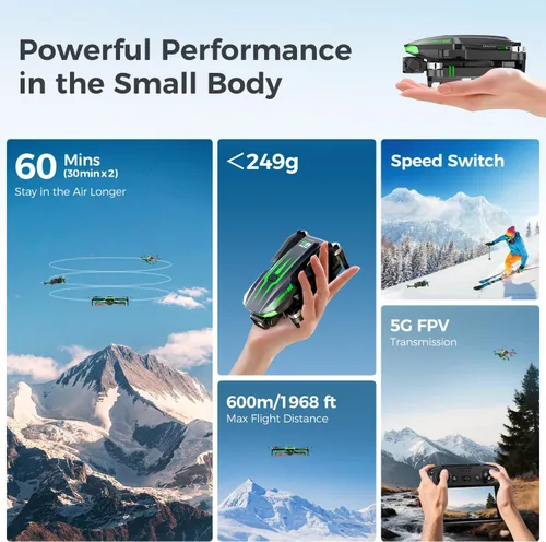 Vista 2 de Drones GPS S8 con cámara EIS 4K para adultos y niños, pantalla de 5 pulgadas en el controlador, tiempo de vuelo de 60 minutos, retorno automático