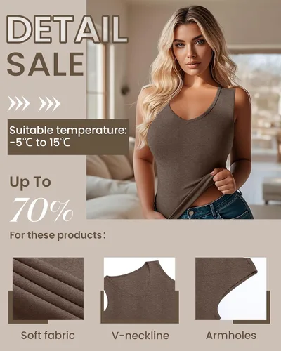 Vista 4 de Paquete de 4 camisetas térmicas sin mangas para mujer, con cuello en V, forro polar, sin mangas, cálido, chaleco de capa base