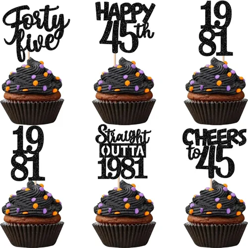 Vista 36 de 30 piezas negras para cupcakes de 10.º cumpleaños con purpurina Ten Happy 10 Straight Outta 2016 para saludos a 10 años 10 cumpleaños, boda Negro