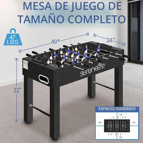 Vista 2 de SereneLife mesa de futbolín de 48 pulgadas, tamaño de competición, para fútbol en casa, sala de juegos de arcade, 2 pelotas, 2 portavasos, 1,2 m x