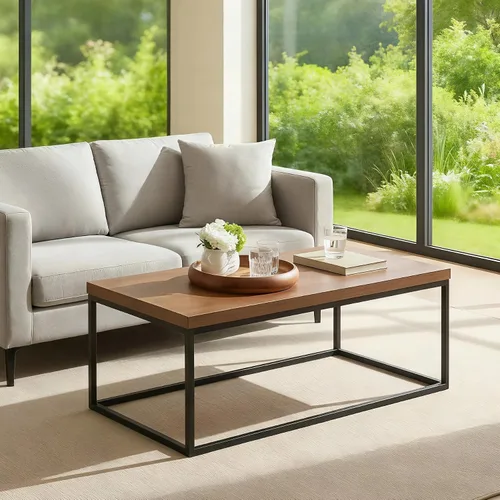 Vista 11 de CENSI - Mesa de centro de roble lavado gris de 47 pulgadas, tamaño grande Extra Thick 1.6" Honey-comb Wood Top, Sturdy Metal Frame, Modern