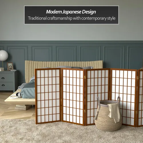 Vista 2 de Biombo portátil simple de 3 pies Biombo Shoji para dividir una cuarto, clásico diseño japonés, 4 tamaños y 6 colores, Madera, Walnut