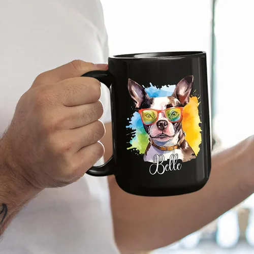 Vista 3 de Customized Boston Terrier Mug With Name, Boston Terrier Wearing Sunglasses Coffee Mug, Pet Dog Cup, New Dog Cup, Personalized Pet Memorial Mug Gift