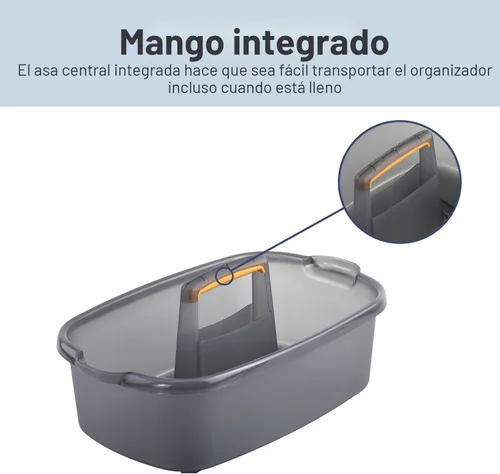 Vista 3 de Casabella Organizador de almacenamiento de limpieza multiusos de plástico con asa, 1.85 galones, gris y naranja