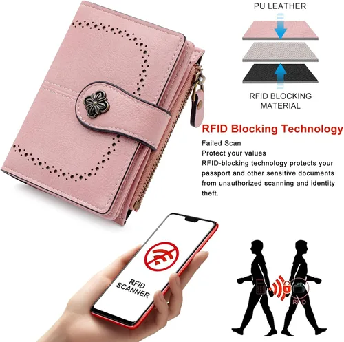 Vista 5 de defway Cartera pequeña para tarjetas para mujer, cartera para mujer con soporte para tarjetas de bloqueo RFID, bolso pequeño compacto para mujer, 16