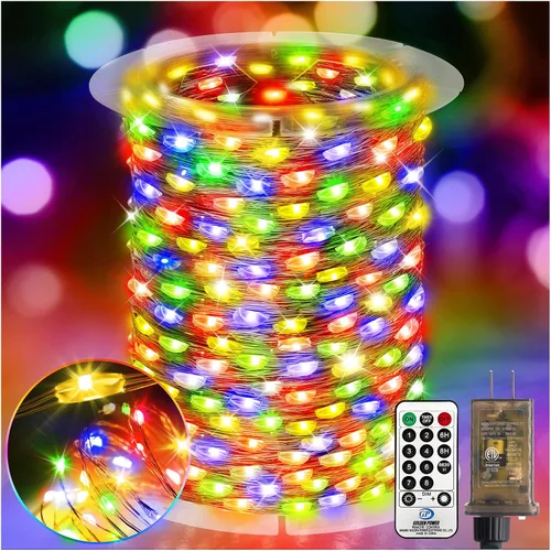 Vista 26 de KNONEW Guirnalda de luces de Navidad para exteriores de 100 pies, 300 luces LED para exteriores, impermeable, 8 modos, decoración para bodas Blanco