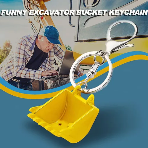 Vista 5 de Divertidos llaveros de cubo de excavadora de metal para hombre, llaveros únicos para automóvil, regalo de cumpleaños para hombres, niños, mochilas