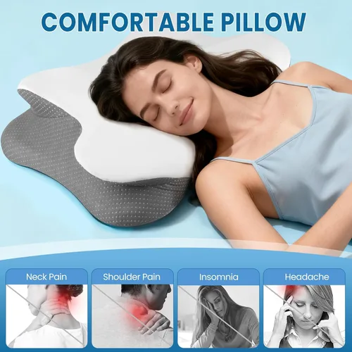 Vista 4 de Almohada para soporte de cuello y hombro, almohada ergonómica de cama para dormir de lado, espalda, boca abajo, color blanco