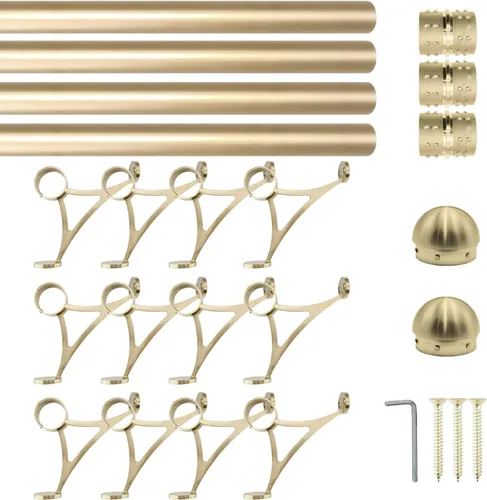 Vista 14 de Kit de riel de pie de montaje combinado, acabado dorado satinado, tubo de acero inoxidable de 2 pulgadas de diámetro exterior con conector interno