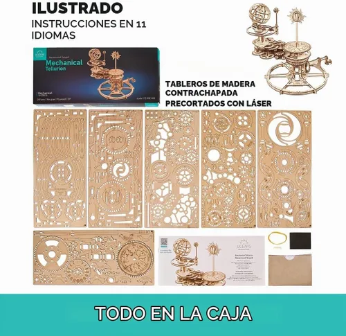 Vista 8 de UGEARS Rompecabezas mecánico Tellurion 3D - Rompecabezas de madera 3D para adultos, kit de maqueta del sistema solar, kits de modelo de madera