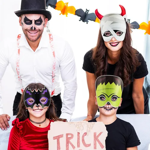 Vista 3 de PRETYZOOM Máscaras de Halloween, 9 unidades, máscaras de papel para adultos, banda elástica ajustable, máscara ligera para festivales, fiestas