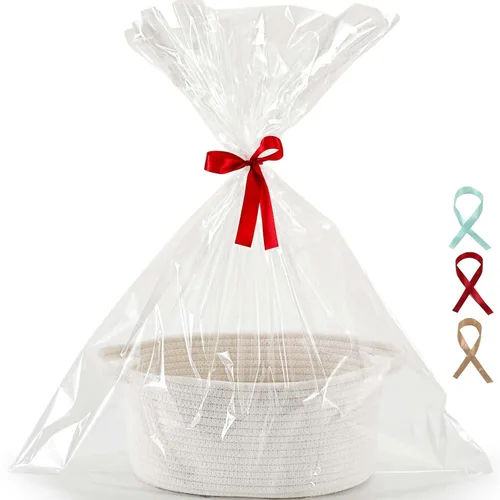 Vista 19 de Happyiren Linda Cesta Tejida para Regalo – Cesta de Regalo Vacía Beige para Guardería, Regalos de Fiesta de Bebé, Cumpleaños, Boda, Cestas Boo