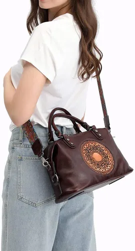 Vista 5 de Bolsos de cuero genuino para mujer, bolso cruzado retro Mandela