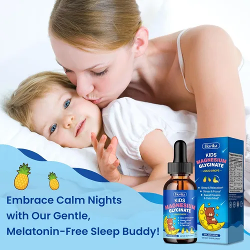 Vista 5 de Paquete de 2 líquidos de glicinato de magnesio para niños con L-teanina omega-3, vitamina B6, D3, zinc, gotas de magnesio para niños, sabor fresa