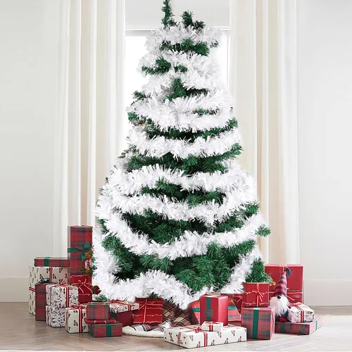 Vista 6 de KIMOBER Guirnalda de oropel de Navidad de 9.99 m, guirnalda metálica blanca para árbol de Navidad, decoraciones para bodas y fiestas