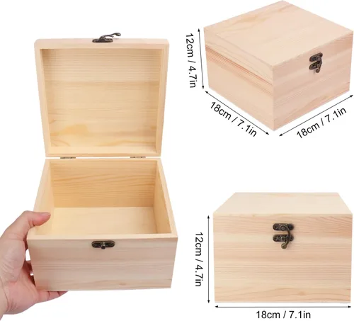 Vista 2 de GNIEMCKIN Paquete de 4 cajas de madera, cajas de madera sin pintar sin terminar para manualidades, proyectos de bricolaje y almacenamiento de joyas