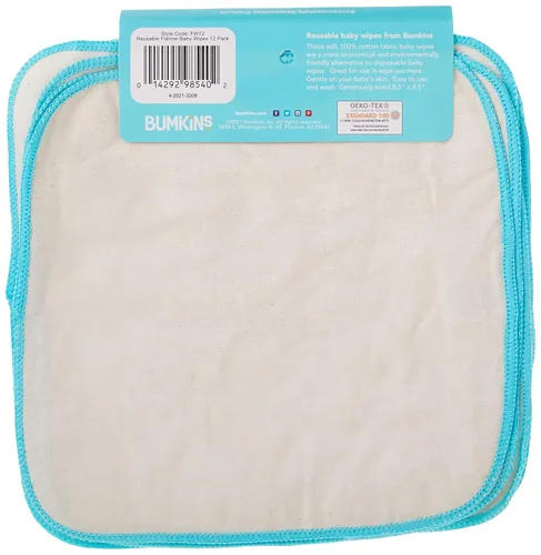 Vista 6 de Bumkins Toallitas reutilizables de franela para bebé, 12 unidades, naturales