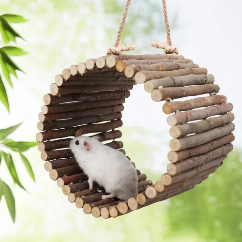 Vista 2 de Hamaca de loro de madera de manzana natural y cuevas de árboles, accesorios de jaula para pájaros pequeños, periquitos, cacatúas, tortolitos