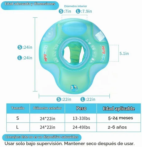 Vista 4 de Flotador inflable de piscina para bebé, asiento de piscina para niños de 2 a 4 años (azul, grande)