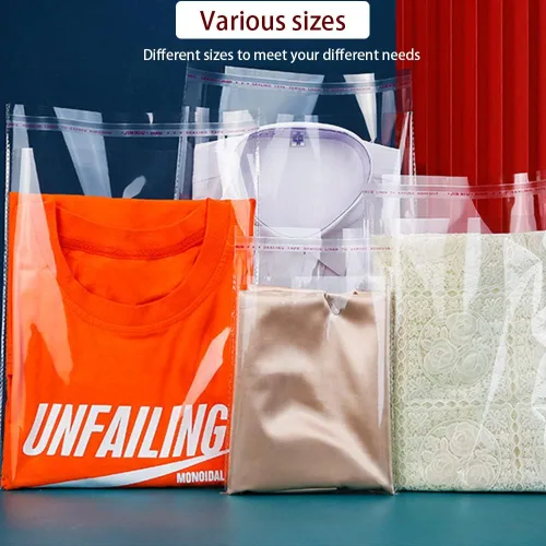 Vista 7 de Keoferlo 100 bolsas de polietileno transparente de 10 x 14 pulgadas de celofán autosellantes para camisetas de plástico transparente para envolver