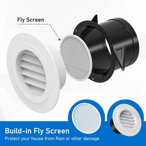 Vista 2 de Hon&Guan Soffit Vent de 4 pulgadas con pantalla de mosca integrada, color blanco, 1 paquete