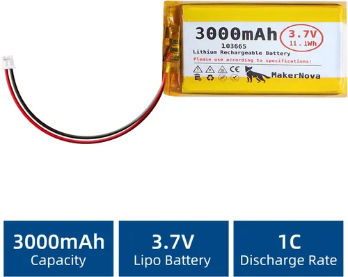 Vista 3 de Paquete de 4 baterías LiPo de 3.7 V 103665 3000 mAh, 1S 3C recargable, conector Micro JST 1.25, placa de protección dual