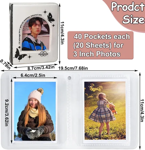 Vista 4 de Mini álbum de fotos de 40 bolsillos, soporte para tarjetas fotográficas Kpop de 3 pulgadas, carpeta pequeña para tarjetas fotográficas, carpeta