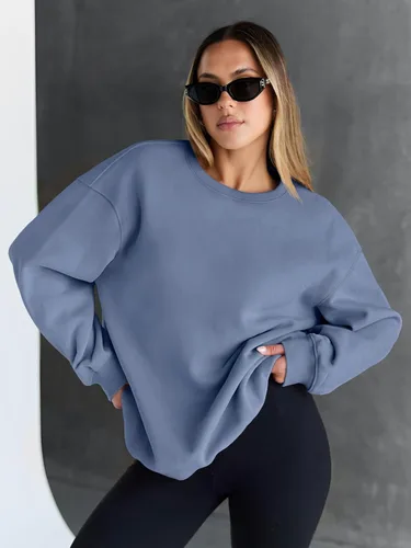 Vista 5 de Trendy Queen - Sudaderas para mujer, sudaderas con capucha de gran tamaño, cuello redondo, suéteres cómodos para otoño e invierno, ropa a la moda