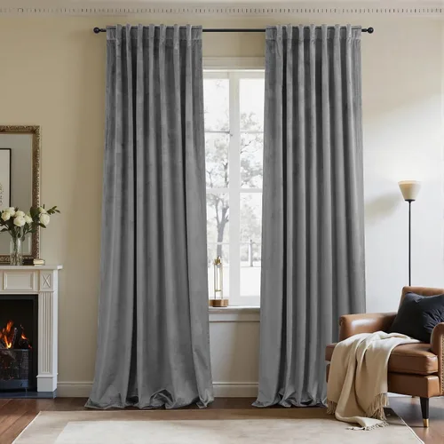 Vista 25 de Cortinas de terciopelo opacas para oscurecer la habitación de 63 pulgadas de largo para sala de estar, comedor, 2 paneles, privacidad pesada