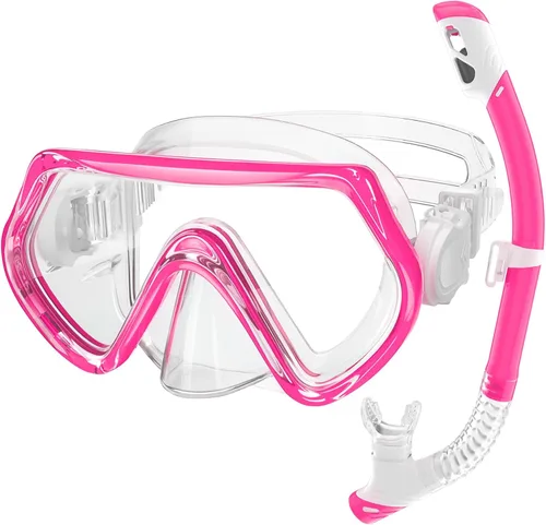 Vista 13 de 2 juegos de equipo de esnórquel para niños de 3 a 14 años, antivaho 180° Clear View Dry Top Snorkel Set, máscara de natación con cubierta nasal