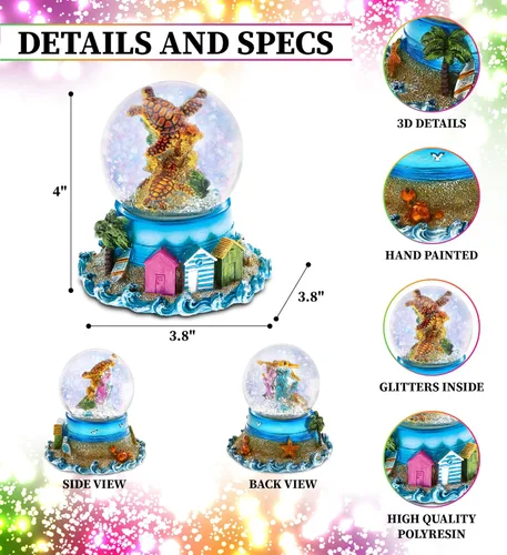 Vista 2 de CoTa Global Cool Summer Sea Turtle Snow Globe - Figura de globo de agua con purpurina brillante, adorno coleccionable para decoración del hogar
