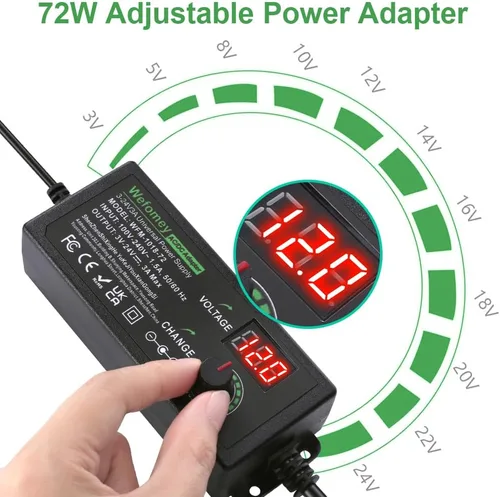 Vista 2 de Fuente de alimentación universal 3V~24V 3A 72W variable ajustable 3V 5V 9V 12V 18V 20V 24V adaptador cargador AC/DC, convertidor de 100V-240V AC a