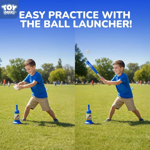 Vista 4 de Set de T-Ball de TOY Life para niños pequeños de 1-3 y 3-5 años, juego de bateo con bate ajustables, bat de béisbol - Set de béisbol para niños