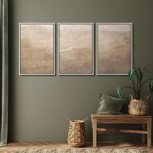 Vista 90 de SIGNFORD - Set de obras de arte en lienzo enmarcado para pared, ilustraciones abstractas de neblina del desierto en tonos neutros beige y marrón