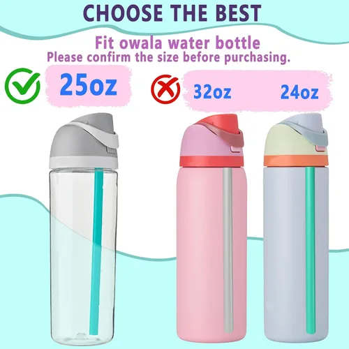 Vista 2 de 6 popotes de repuesto para botella Owala FreeSip de 25 onzas, popotes de plástico reutilizables con cepillo limpiador de limpieza para botellas