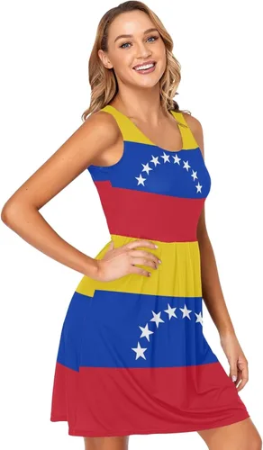 Vista 7 de Vnurnrn Vestido corto sin mangas con la bandera de Venezuela para mujer