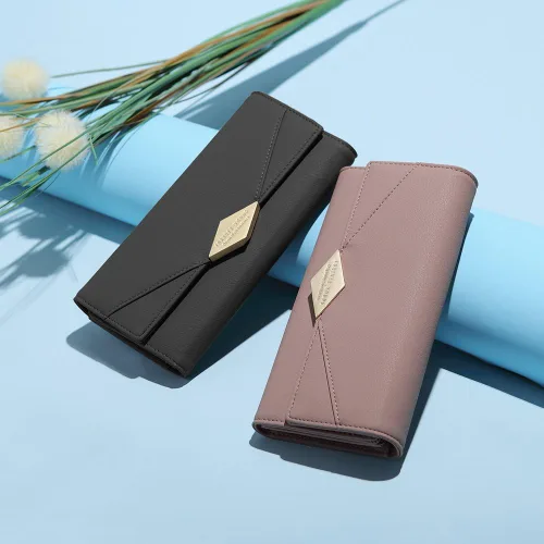 Vista 7 de Cartera de cuero suave para mujer con tres pliegues y organizador de tarjetas