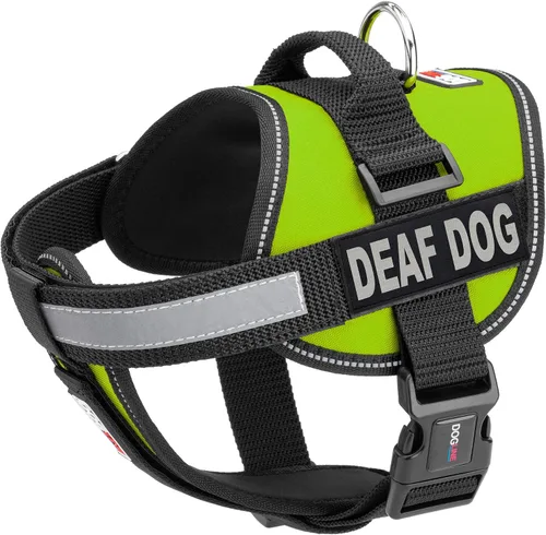Vista 21 de Dogline Unimax - Arnés para perro con parches para perros sordos reflectantes sin tirones, correas ajustables, neopreno transpirable para médicos
