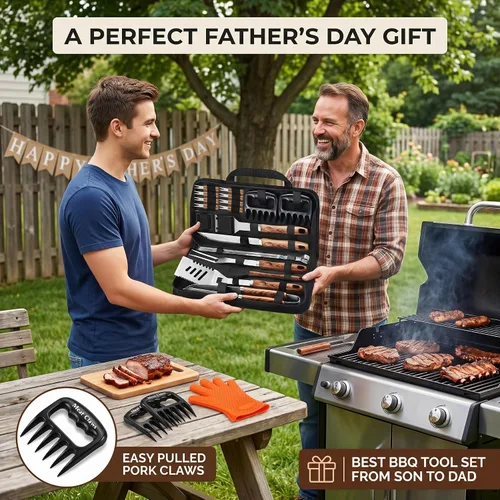 Vista 2 de ROMANTICIST Juego de 27 piezas de utensilios de parrilla resistentes para hombres, papá, Navidad, accesorios de barbacoa extragruesos, kit