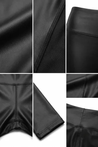 Vista 5 de Sakkas Leggings elásticos de cintura alta líquida mate, fabricados en Estados Unidos Negro