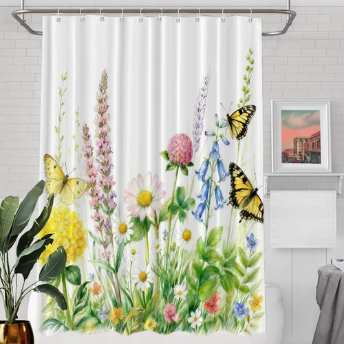 Vista 56 de Batmerry Maritime Nautical Hookless Shower Curtain with Snap in Liner Set, Anchors Ship Wheel Bath Curtain Magnetic Hem Quick-Drying Waterproof