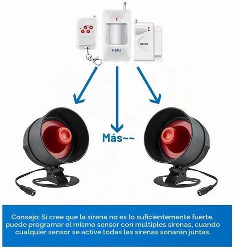 Vista 8 de Sistema de seguridad para el hogar KERUI, para interior y exterior, resistente a la intemperie, con sirena, sensores para ventanas y puertas, sensor