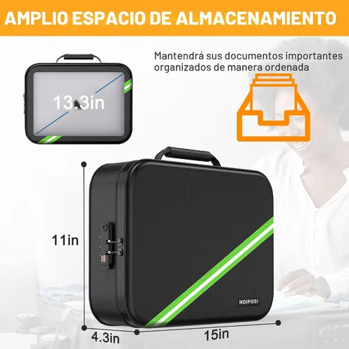 Vista 6 de Noiposi Organizador de Documentos con Aislamiento Térmico de 5200°F, 15.0"x11.0"x4.3" Caja de Documentos Resistente al Agua e Ignífuga, Caja de Negro