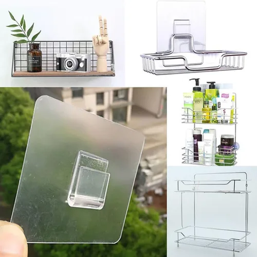 Vista 4 de 6 calcomanías adhesivas de repuesto para cesta de baño de gran diámetro, ganchos autoadhesivos para cestas de lavandería montadas en la pared