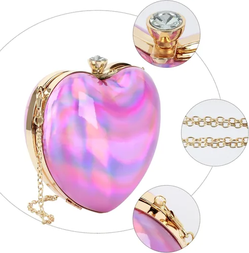 Vista 4 de Goclothod Bolso de mano de cuero con forma de corazón con purpurina para mujer